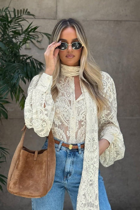 ZEYA - Sandrine Sheer Lace Tie Blouse