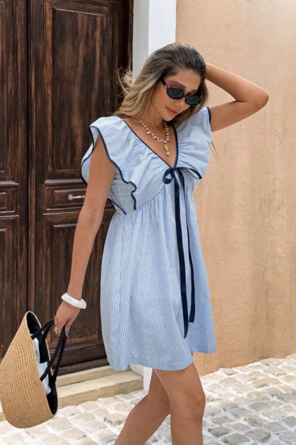 ZEYA - Saoirse Striped V - Neck Ruffle Mini Dress
