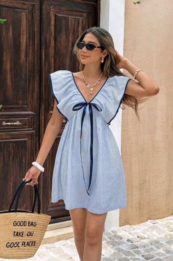 ZEYA - Saoirse Striped V - Neck Ruffle Mini Dress