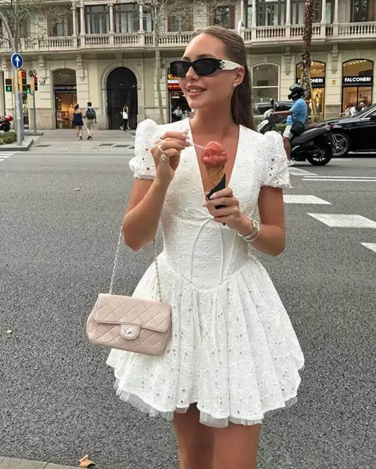 ZEYA - Shayne Puff Sleeve Embroidered Mini Dress