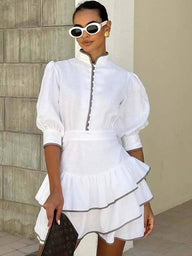 Maria Patchwork robe courte à col roulé