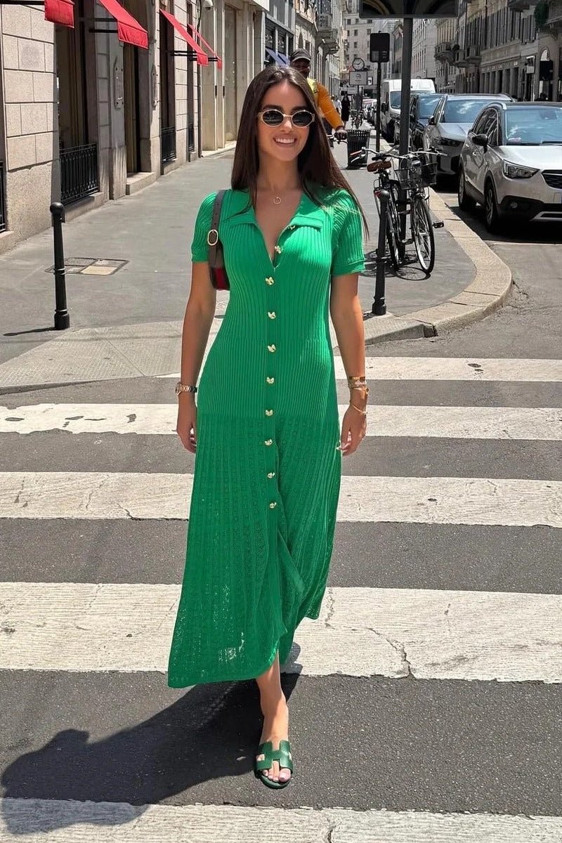 ZEYA - Sophia Ribbed Knit Polo Maxi Dress