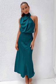Robe longue drapée en satin Anne