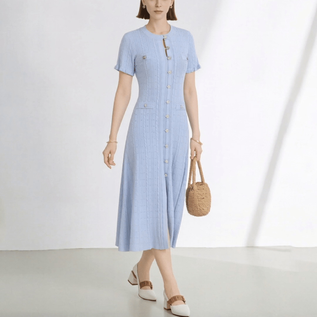 ZEYA - Soraya French V - Neck Knitted Slit Dress