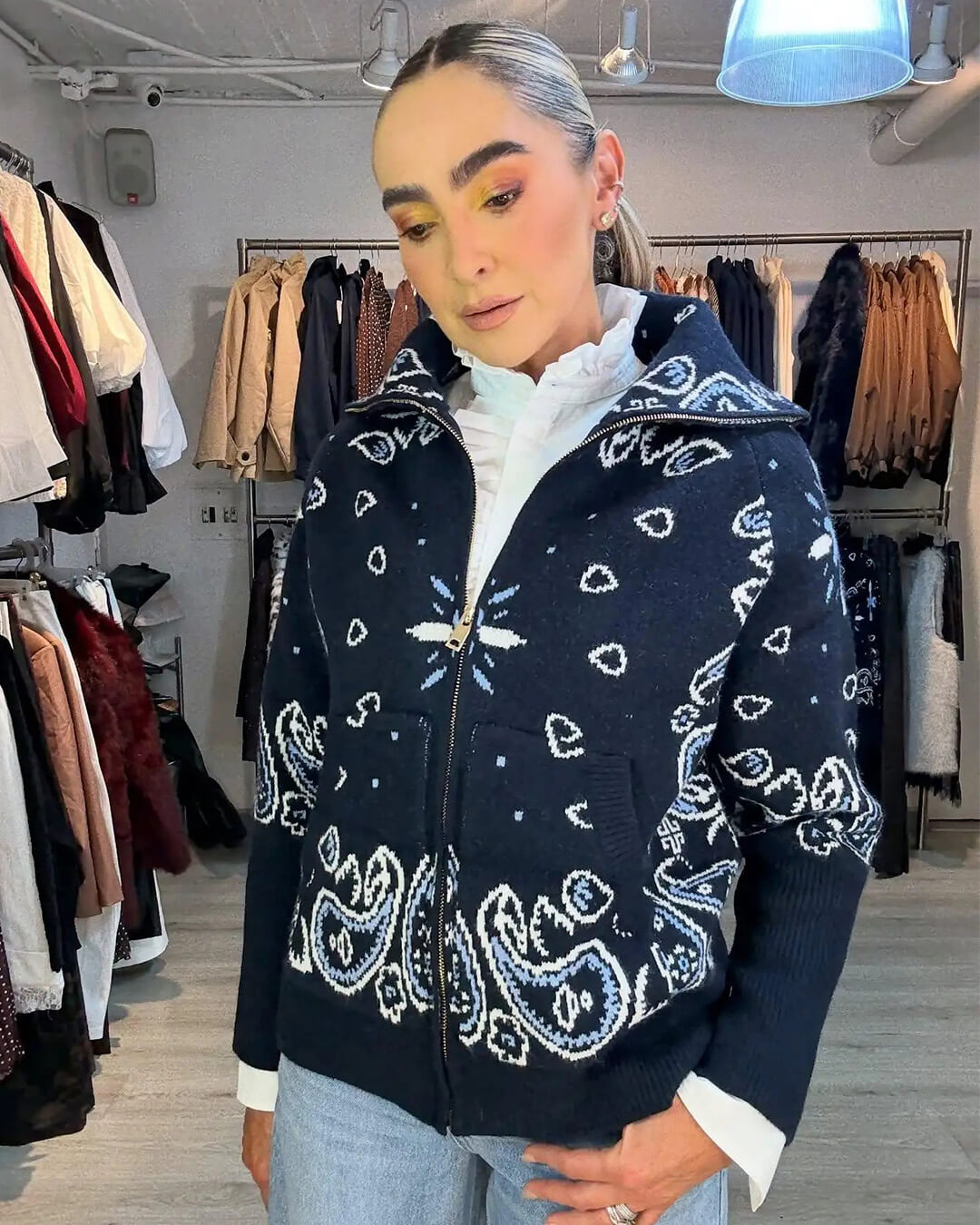 Stacey Gilet Tricoté Motif Paisley