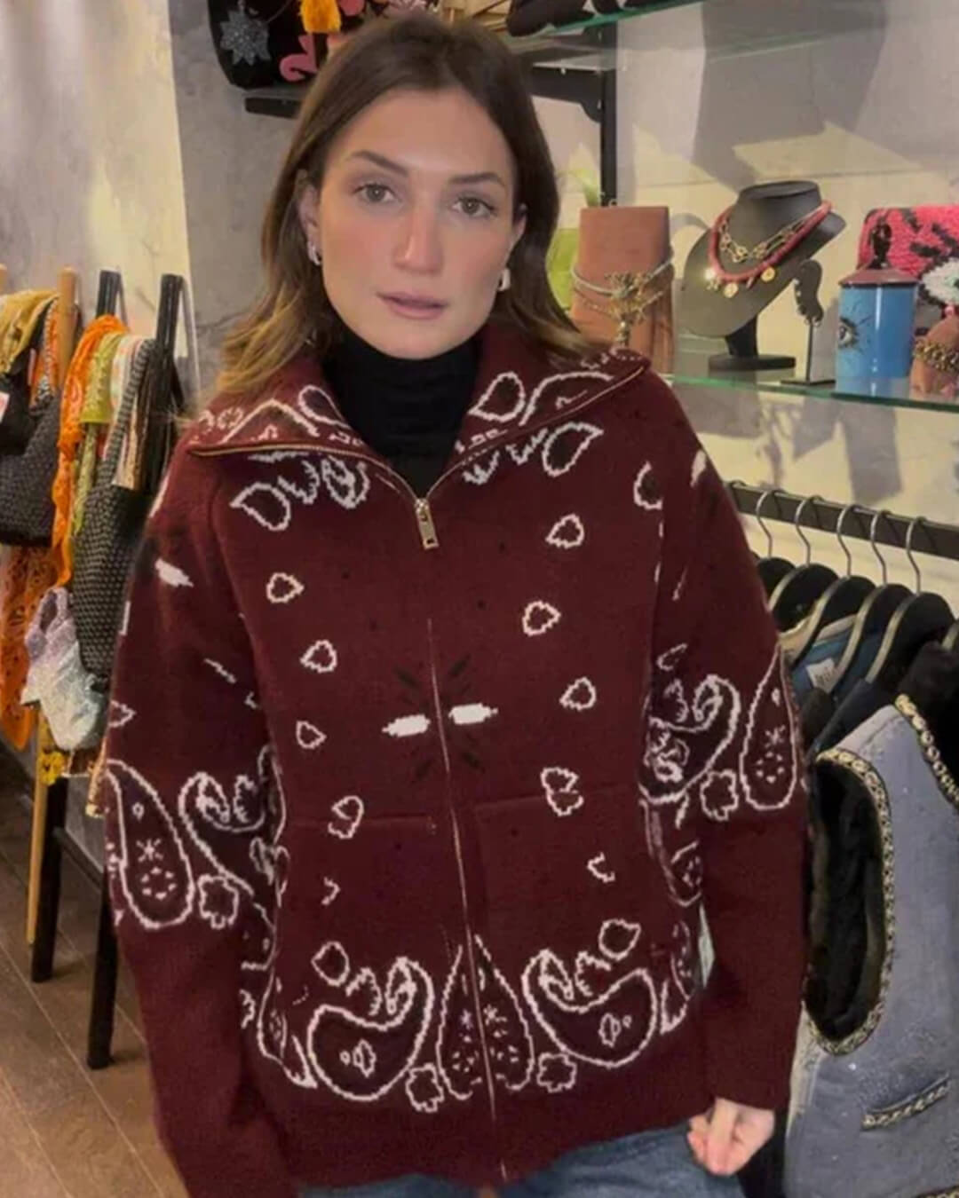Stacey Gilet Tricoté Motif Paisley