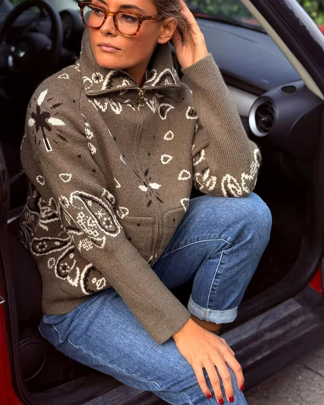 Stacey Gilet Tricoté Motif Paisley