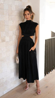 Robe midi Syra à col montant avec découpes à la taille