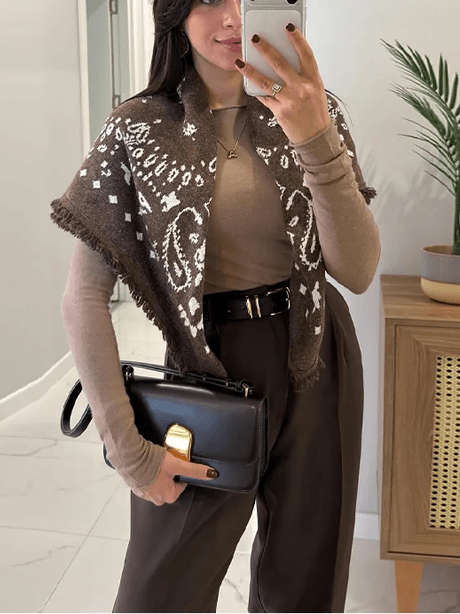 ZEYA - Terry Knitted Fringed Square Scarf