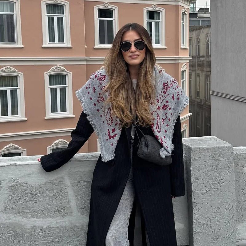 ZEYA - Terry Knitted Fringed Square Scarf