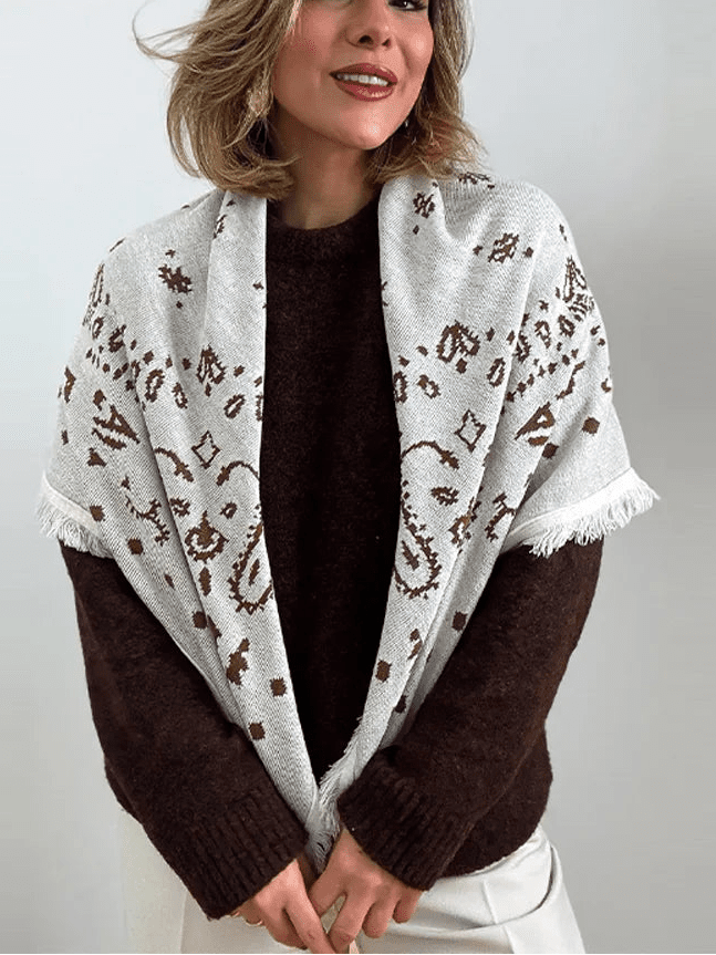 ZEYA - Terry Knitted Fringed Square Scarf