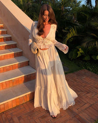 Ensemble jupe maxi à encolure en V Vittoria en dentelle