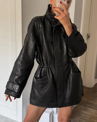 Veste en similicuir Nicole à taille froncée