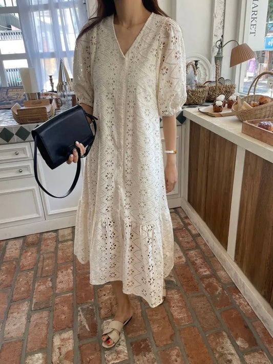 ZEYA - Zelia V - Neck Embroidered Maxi Dress
