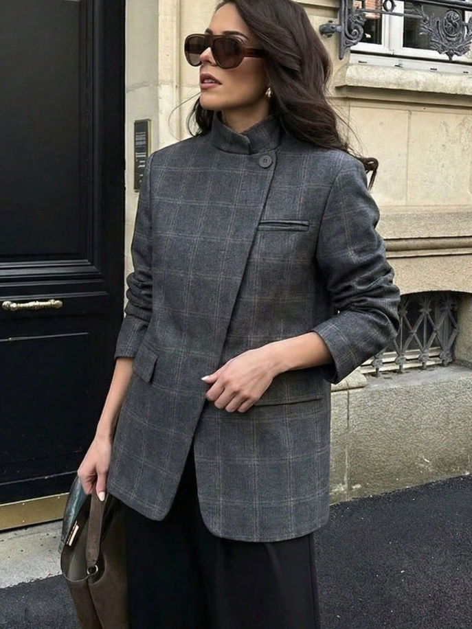 Blazer à carreaux col montant Melanie